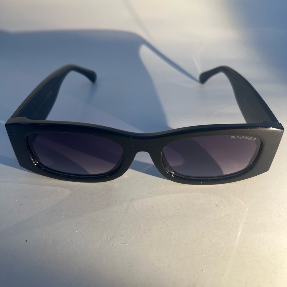 Chanel Dark Rectangular Sunglasses - image 1